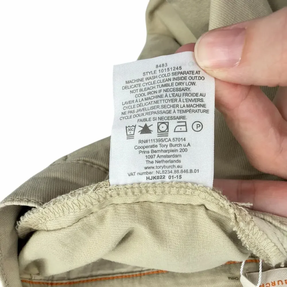 Tory Burch NWT Khaki Mid Rise Rolled Tight Fit Cotton Chino Shorts